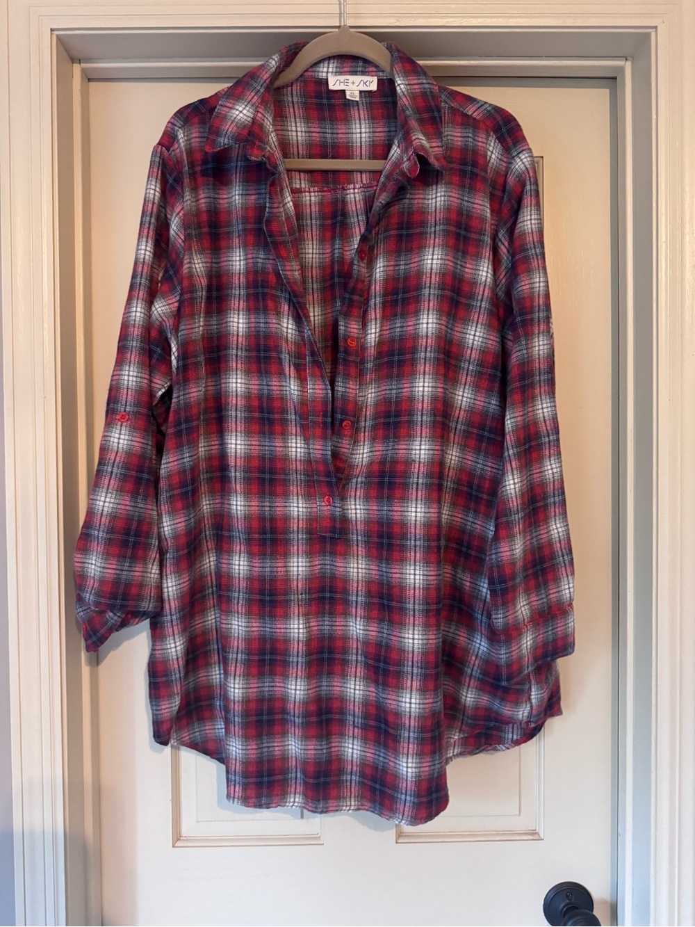 She + Sky Red Plaid Button-Down Tunic
